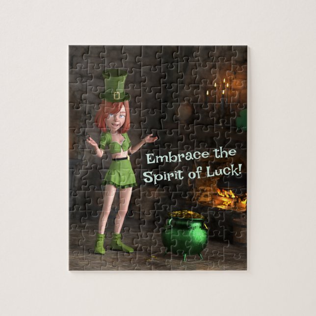 Leprechaun Toon Girl Next to the Pot of Gold Jigsaw Puzzle (Vertical)