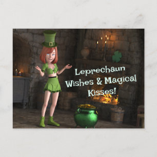 Leprechaun Toon Girl Next to the Pot of Gold Postcard