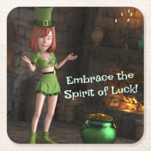 Leprechaun Toon Girl Next to the Pot of Gold