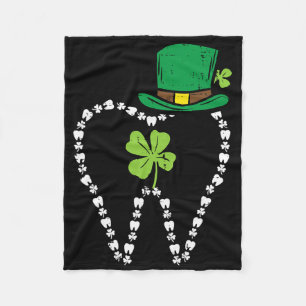 Leprechaun Tooth Shamrock St Patrick Day Dentist D Fleece Blanket