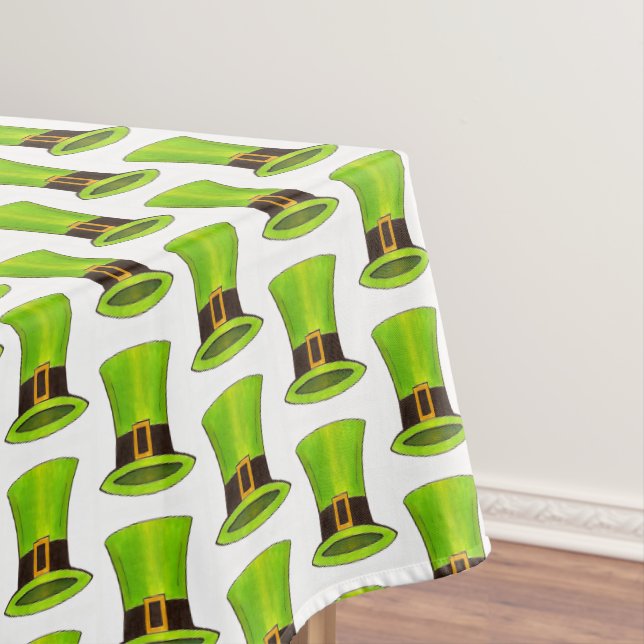 Leprechaun Top Hat Lucky Green St. Patrick's Day Tablecloth (In Situ)