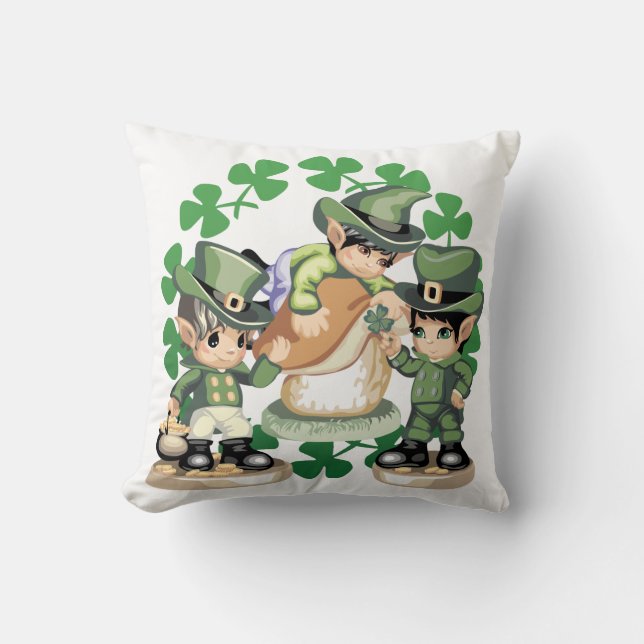 Leprechaun Trio Throw Pillow (Front)