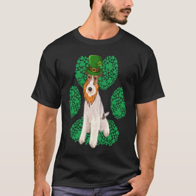 Leprechaun Wire Fox Terrier St Patricks Day Shamro T-Shirt (Front)