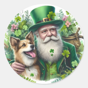 Leprechaun With Dog Round Sticker