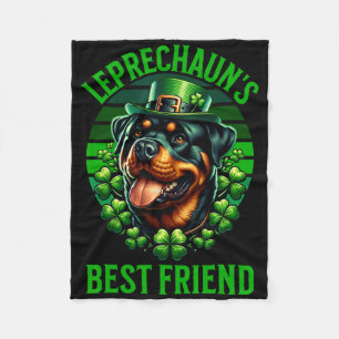Leprechaun's Best Friend Rottweiler Dog St Patrick Fleece Blanket