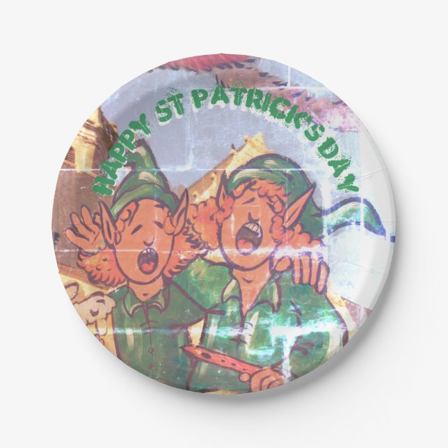 Leprechauns Decorated Window St Patrick Paper Plat Paper Plate (Front)