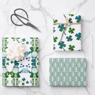Leprechauns Lucky Irish 4 leaf Clovers Wrapping Paper Sheet