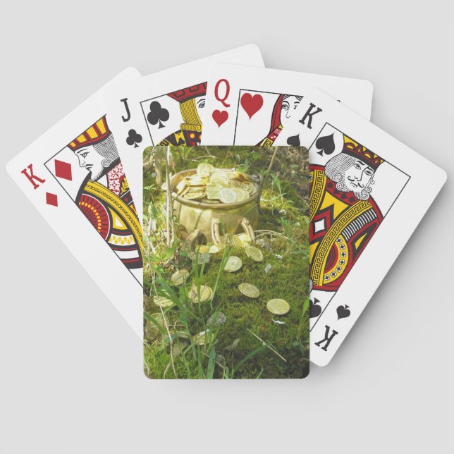 "Leprechaun's Pot of Gold in Moss!" Playing Cards (Back)