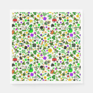 Leprechauns Shamrocks Gold Mushrooms Kiss Me Irish Napkin