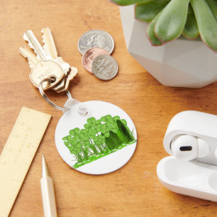 Leprechaun's Top Hat Lying in Field of Shamrocks Keychain