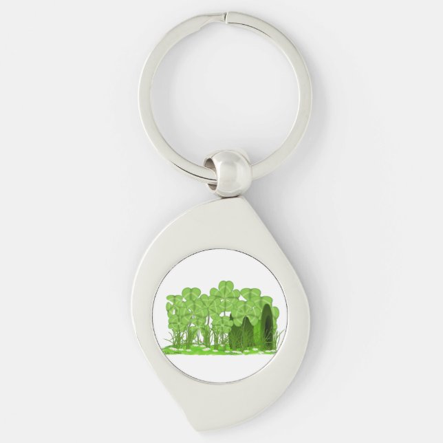 Leprechaun's Top Hat Lying in Field of Shamrocks  Keychain (Front)