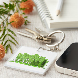 Leprechaun's Top Hat Lying in Field of Shamrocks  Keychain