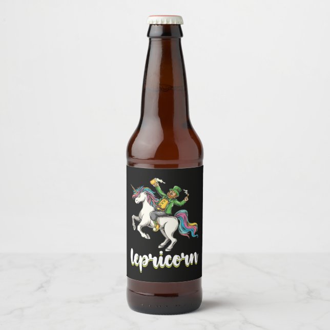 Lepricorn Leprechaun Unicorn St Patrick's Day Beer Bottle Label (Front)