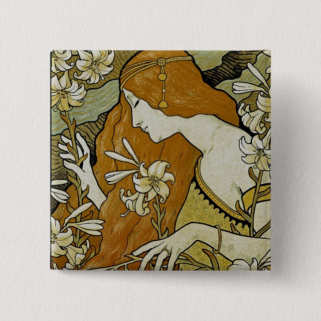 L'Ermitage Art Nouveau 2 Inch Square Button (Front)