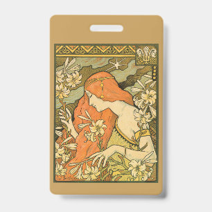 L'Ermitage French Nouveau Woman in Field of Flower Badge