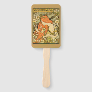 L'Ermitage French Nouveau Woman in Field of Flower Hand Fan