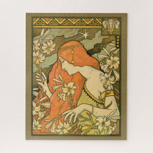 L'Ermitage French Nouveau Woman in Field of Flower Jigsaw Puzzle