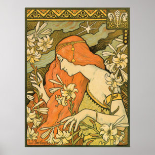 L'Ermitage French Nouveau Woman in Field of Flower Poster
