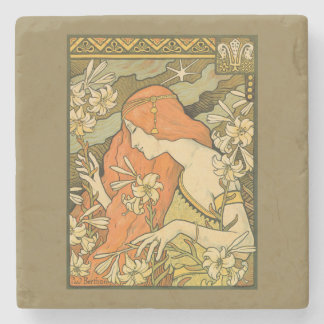 L'Ermitage French Nouveau Woman in Field of Flower Stone Coaster