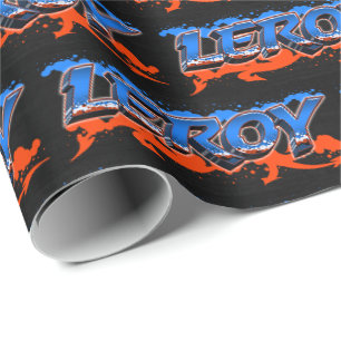 Leroy Vorname Name Graffiti blue orange Wrapping Paper