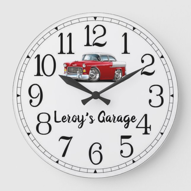 Leroy's Garage Red & White Classic Car Large Clock (Front)