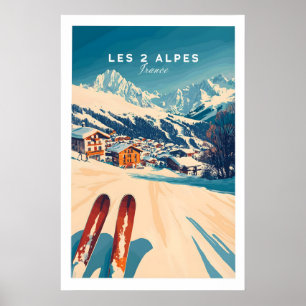 Les 2 Alpes Art Ski Print 1