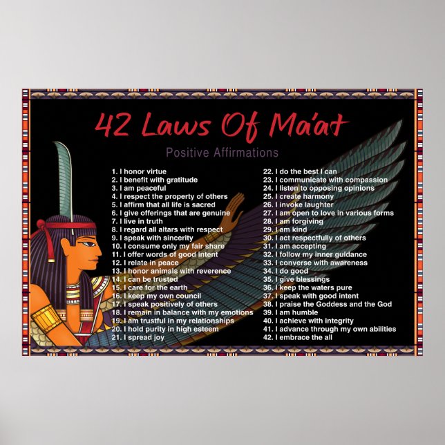 Les 42 Lois De Maat - Poster Des Affirmations Posi (Devant)