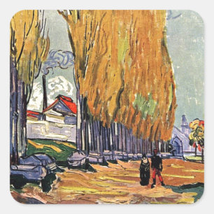 Les Alyscamps by Van Gogh. Autumn landscape Square Sticker