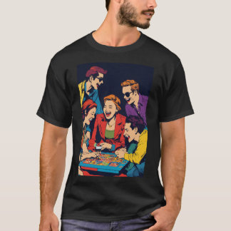 "Les amis du dessin animé jouent avec le T-shirt e