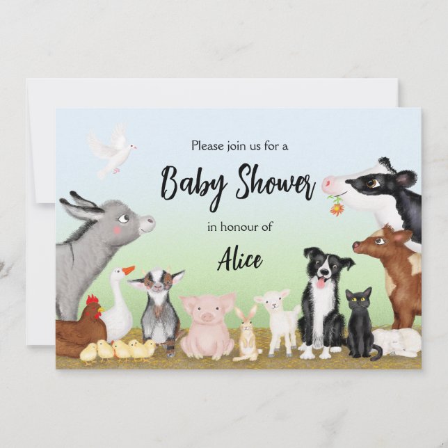 Les animaux de ferme mignons invitation baby showe (Devant)
