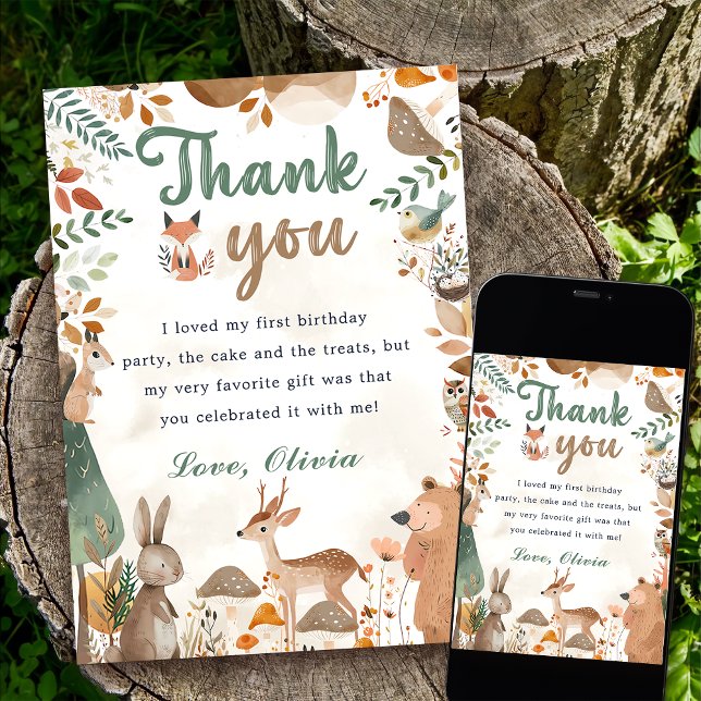 Les animaux des bois mignons Carte de remerciement (Créateur téléchargé)