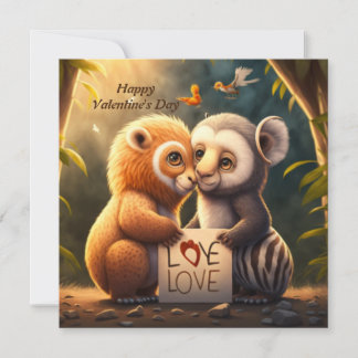 Les animaux mignons en carte amour