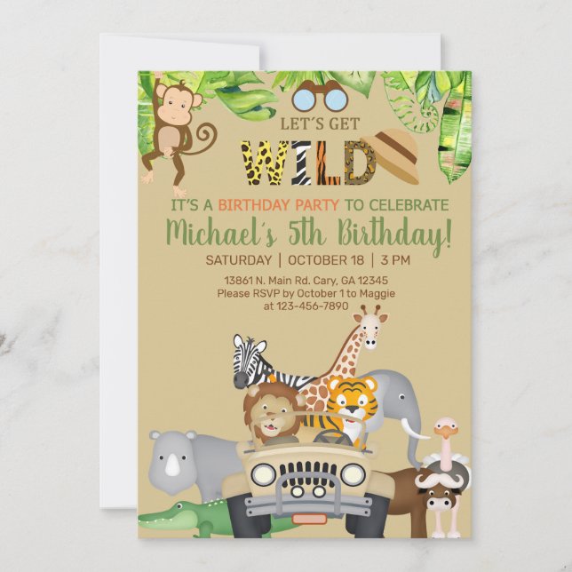 Les animaux Safari garçon invitation d'anniversair (Devant)