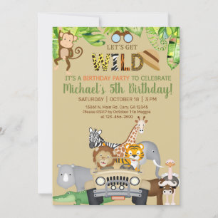 Les animaux Safari garçon invitation d'anniversair