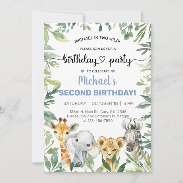 Les animaux Safari garçon invitation d'anniversair (Devant)