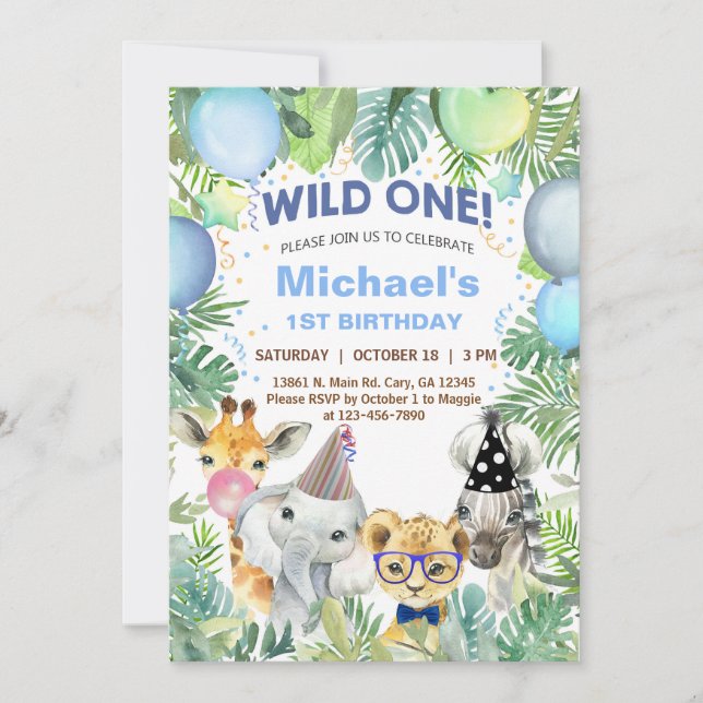Les animaux Safari garçon Wild Un invitation de 1e (Devant)