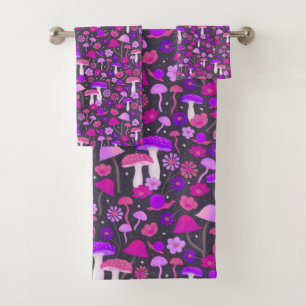 les années 70 Champignons et fleurs rose, violet e