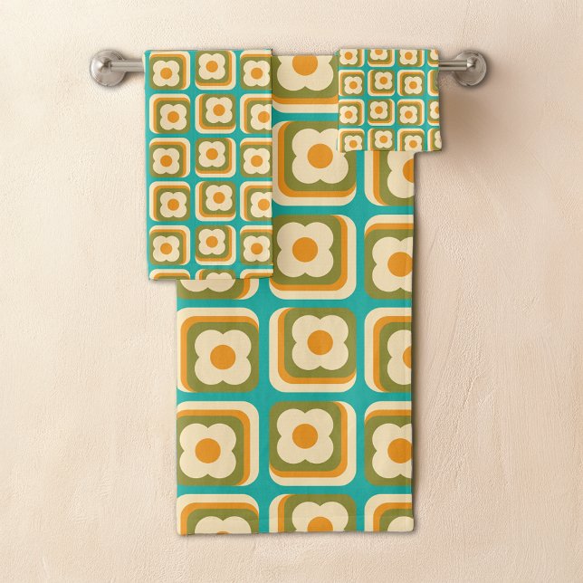 Les années 70 Floral Géométrique Turquoise Vert Or (Créateur téléchargé)