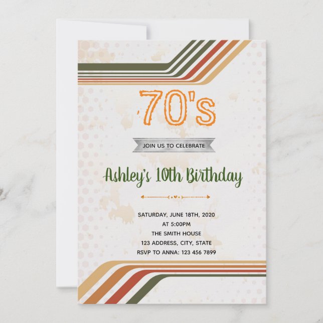 les années 70 invitation à thème d'anniversaire (Devant)