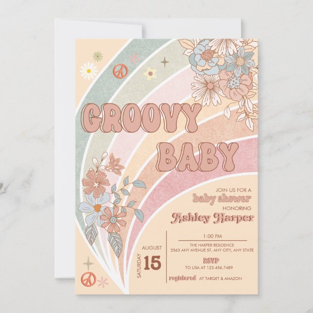 les années 70 rétro super | Invitation au Baby sho (Devant)