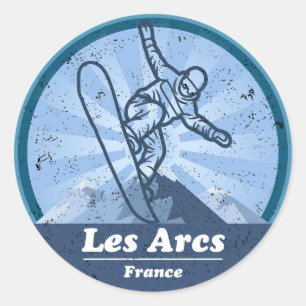 Les Arcs Ski resort - Snowboard Classic Round Sticker
