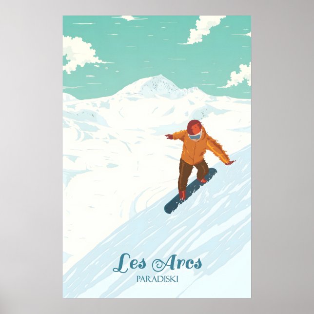 Les Arcs Snowboarding Travel Poster (Front)
