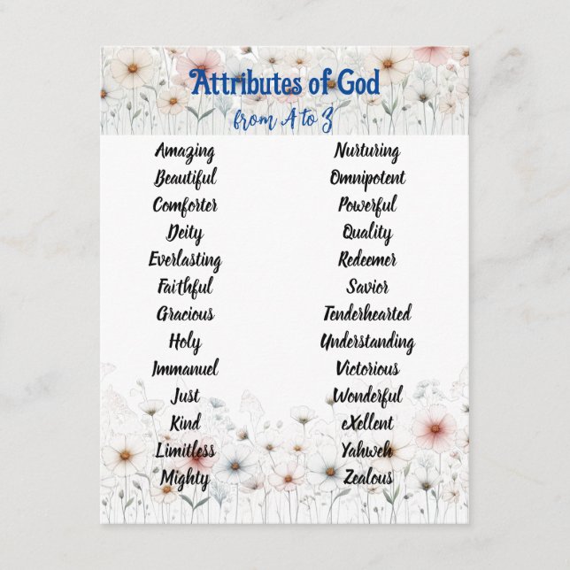 Les attributs de Dieu Alphabet Floral Carte person (Devant)