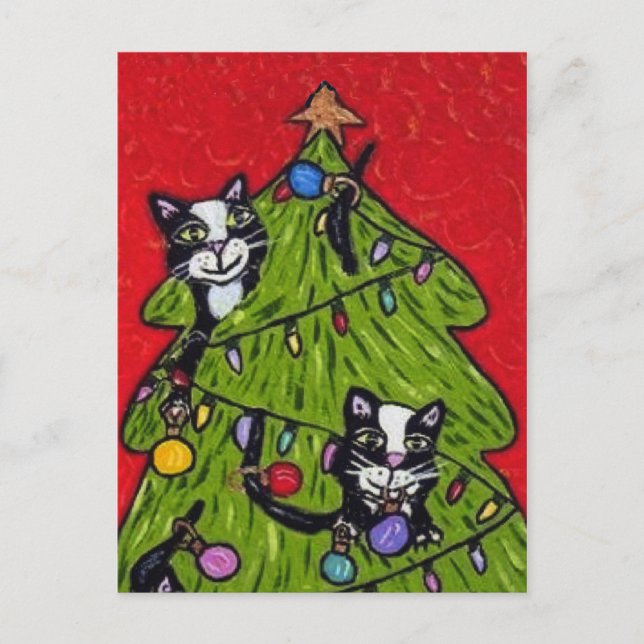 Les chats dans l'arbre de Noël Carte postale (Devant)