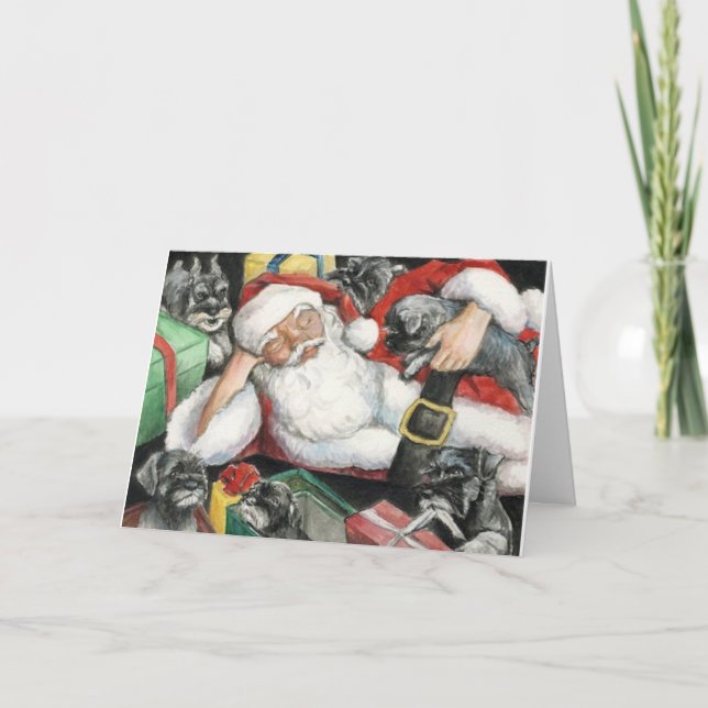 Les chiots de Schnauzer succèdent la carte de Noël (Devant)