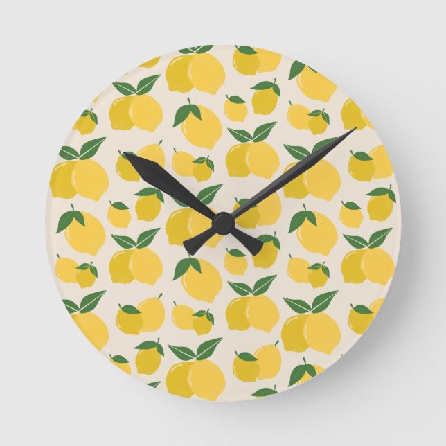 Les Citrons 01 Retro Lemon Abstract Lemons Round Clock (Front)