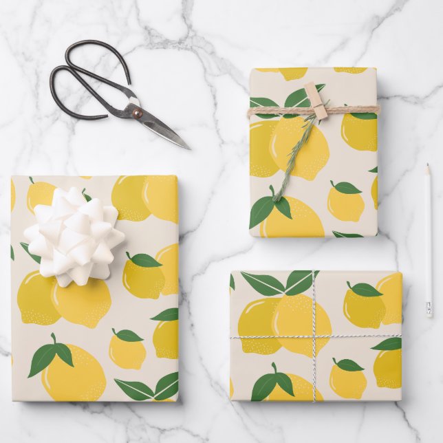 Les Citrons 01 Retro Lemon Abstract Lemons Wrapping Paper Sheet (Front)