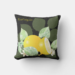 Les Citrons Black Throw Pillow