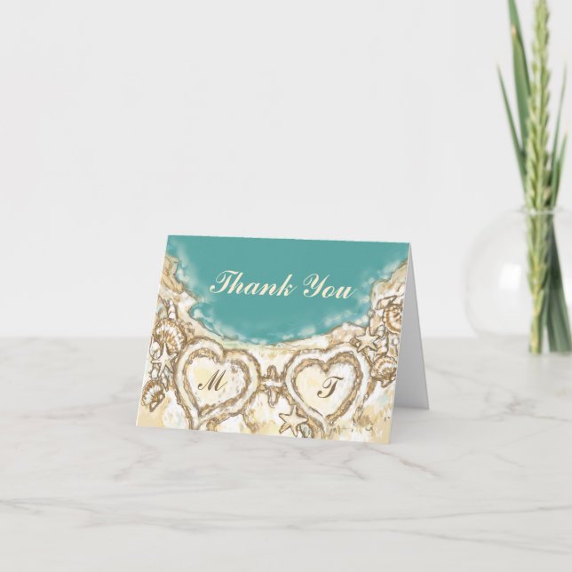 Les Coeurs de Monogramme sur le Merci de Mariage d (Devant)