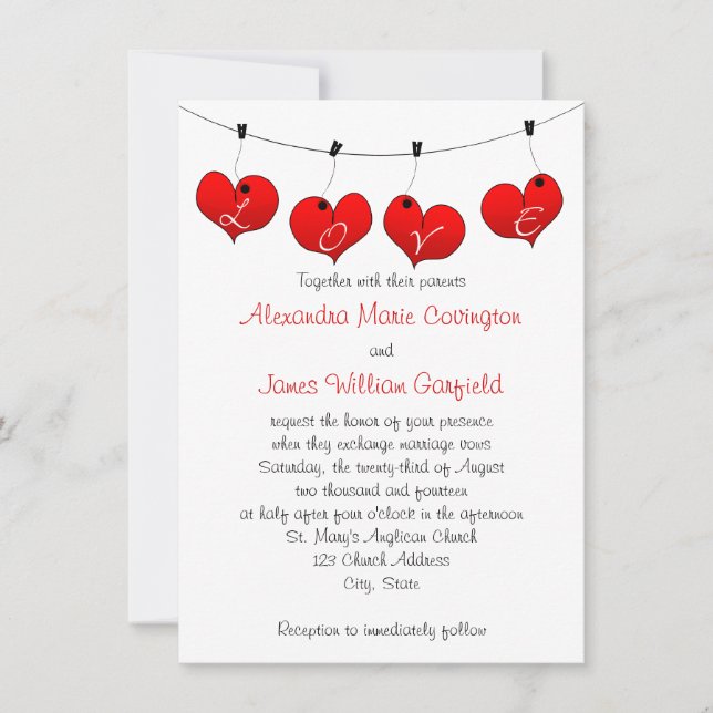 Les Coeurs rouges en Faire-part de mariage d'amour (Devant)